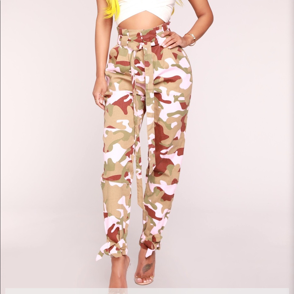 Tan and pink camouflage pants